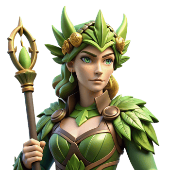 serene creative dramatic classic Green Nature Goddess 3D Illustration 4K detailed png