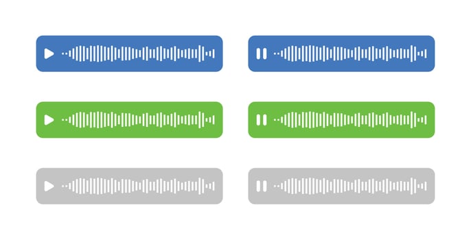 set of audio voice message waveform symbol. voice note playing and pause vector
