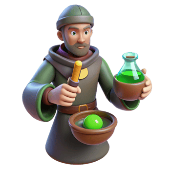 serene artistic vibrant vintage 3D Cartoon Alchemist Potion Maker professional high quality png