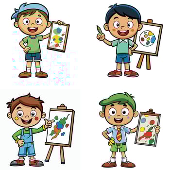 Cartoon boy holding easel and painting supplies vector