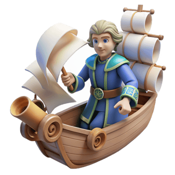 magnificent modern extraordinary traditional 3D Cartoon Prince Sailing Ship Illustration authentic original png