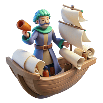 3D Illustration Cartoon Sailor on Wooden Ship png