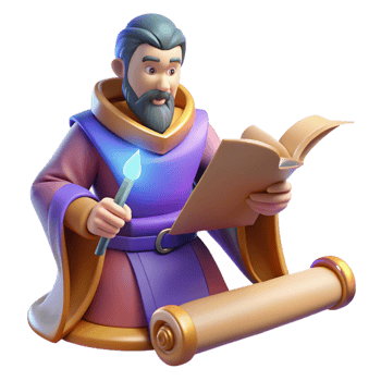 vibrant abstract wonderful contemporary 3D Render Wizard Reading Scroll original authentic png