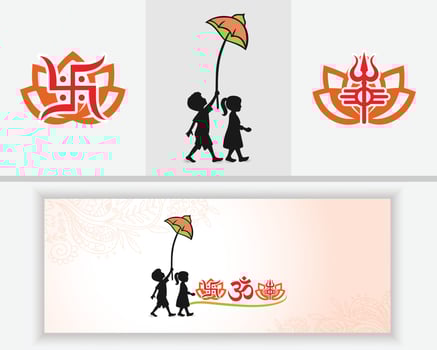 Hindu Icons with Joyful Children Silhouette vector