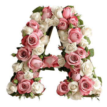 Letter A Made of Pink and White Roses Floral Alphabet png