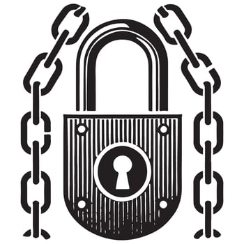 Silhouette Heavy Padlock with Chains Security Concept Artwork vector