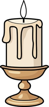 A lit candle with dripping wax, creating a cozy atmosphere. vector