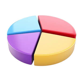Colorful three dimensional pie chart with four sections png
