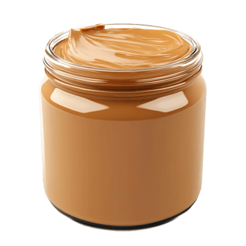 and creamy peanut butter in a glass jar with a glossy swirl on top png
