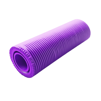 Rolled up purple yoga mat with a textured non slip surface png