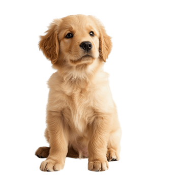 Golden retriever puppy sitting with a curious expression png