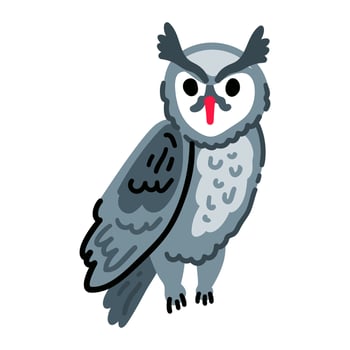 White horned owl isolated on white background. Big Bird for a Witch on Halloween vector