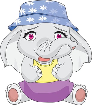 Cute Baby Elephant Girl Sitting In Floor Chibi Character vector