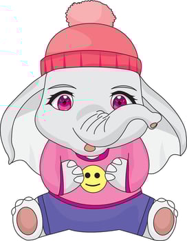 Kawaii Elephant In Winter Clothes Mascot vector