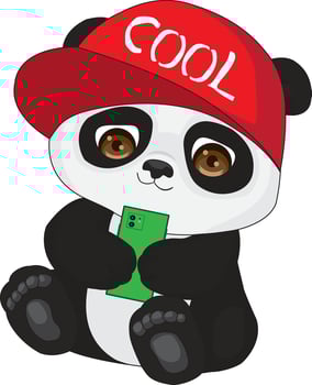 Cool Panda With Smartphone Sitting On Floor vector