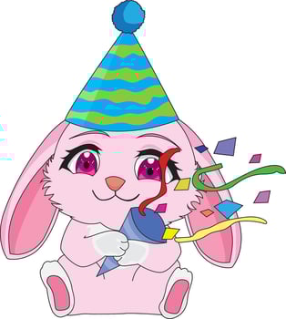 Rabbit With Confetti And Birthday Hat Bunny Character Mascot vector