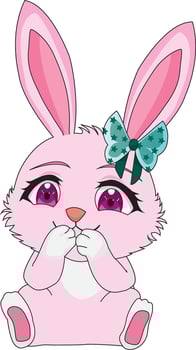 Cute Rabbit Girl Sitting On Floor, Bunny Character Mascot vector