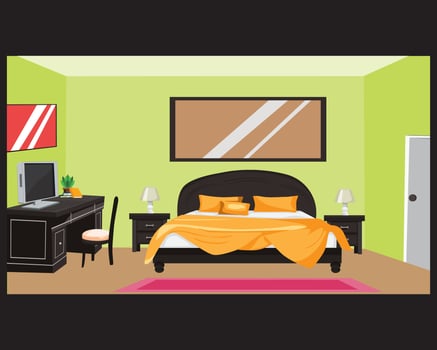 Front View Bedroom House Interior Design vector