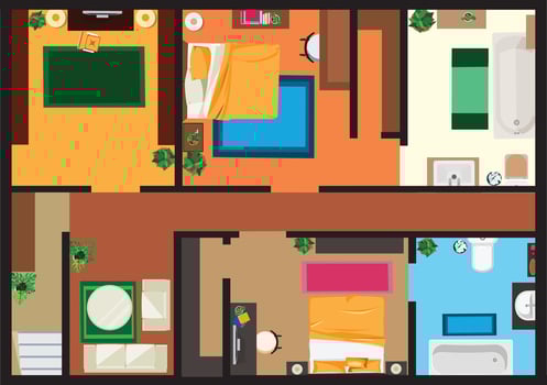 Top View Apartment House Graphic Illustration Home Interior Design vector