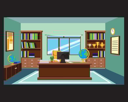 Principal School Office Interior Director Room Bookshelf Globe Awards vector