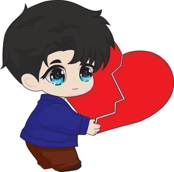 Chibi Anime Boy Holding Broken Heart Character Art vector