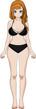 Beautiful Anime Manga Girl In Black Bikini Game Character vector