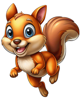 Playful animated squirrel soaring upwards on transparent background png