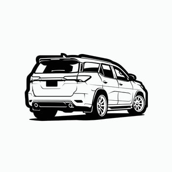 Japanese SUV Diesel Monochrome Rear View Silhouette Art Icon Isolated vector