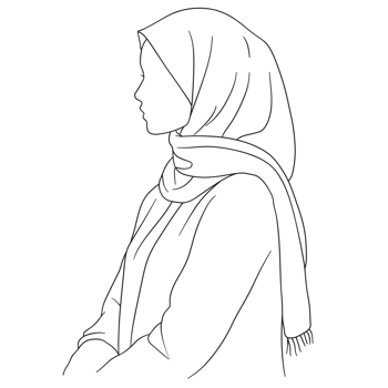 Line art drawing of a woman wearing hijab and scarf png