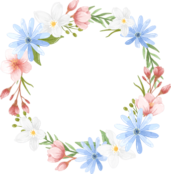 Delicate Blue and Pink Floral Wreath Watercolor png