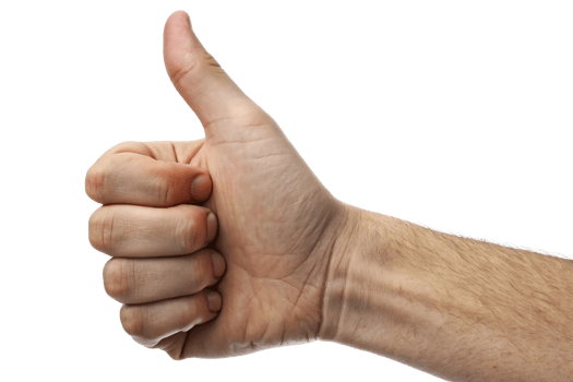A close-up of a hand giving a thumbs-up, with detailed skin textures and visible wrist creases png