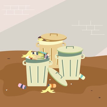 Trash Can Full of Dirty Rubbish with Alley Background vector