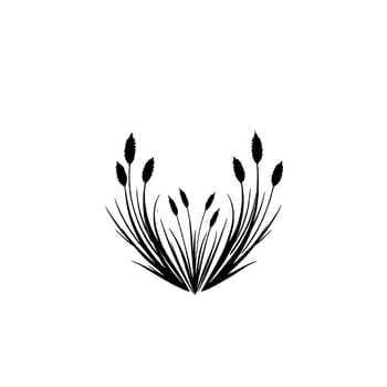 Symmetrical Black Wheat Silhouette on White Minimalist Nature Illustration Depicting Delicate Grasses and Wheat Heads. vector
