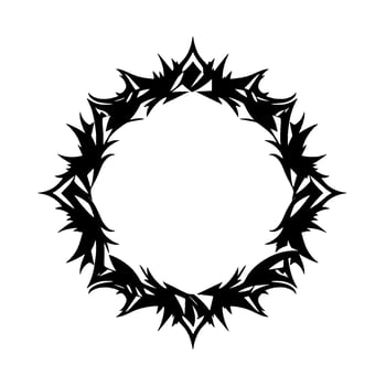 Intricate Black Silhouette Wreath Featuring Sharp, Spiked, and Pointed Geometric Shapes Surrounding a Circular Empty Space on White Background. vector