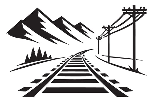 Scenic Railway Tracks Illustration with Mountain View Image vector