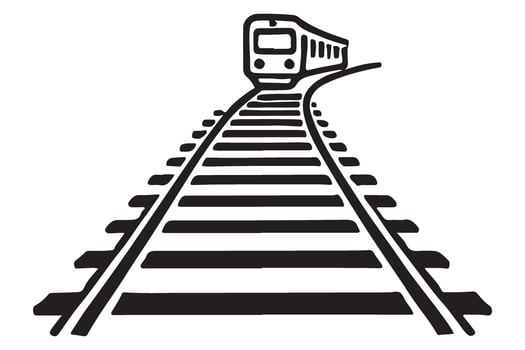 Train on Railway Tracks Perspective Graphic Illustration vector
