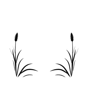 Minimalist Black Silhouettes of Two Tall Grasses or Wheat Stalks, Symmetrically Arranged Against a Pure White Backdrop. vector
