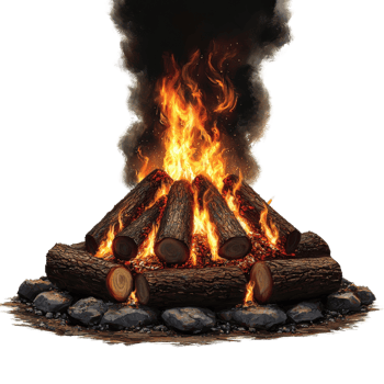 Burning Campfire with Logs on Transparent Background png