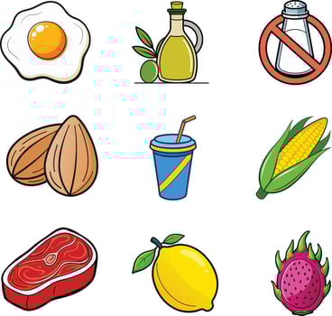 ealthy Eating Icons for Balanced Nutrition and Protein Rich Foods vector
