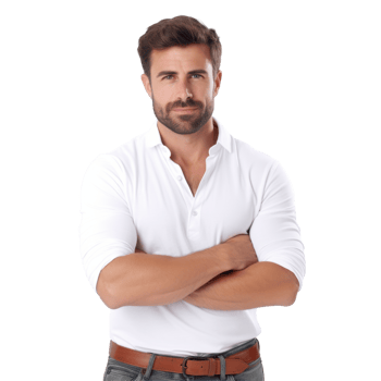 A man with a beard and a white shirt. isolated on transparent background png
