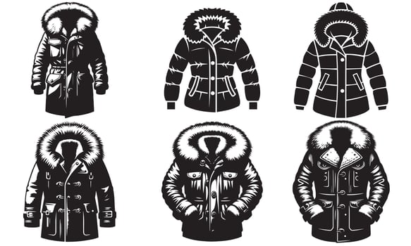 Cozy and Stylish Fur-Collared Coat Silhouette vector