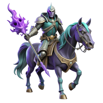 serene artistic extraordinary traditional Fantasy Knight on Horseback 3D Render authentic original png
