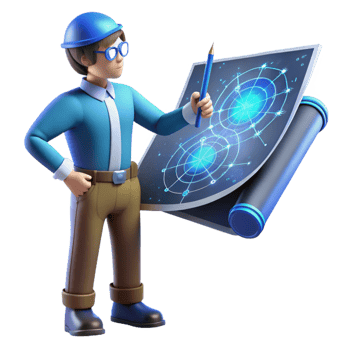 extraordinary traditional impressive traditional 3D Illustration Engineer with Blueprint detailed genuine png