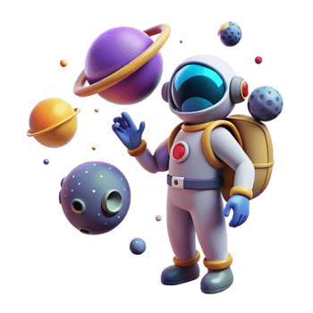 magnificent minimalist vibrant contemporary 3D Astronaut Juggling Planets high quality professional png