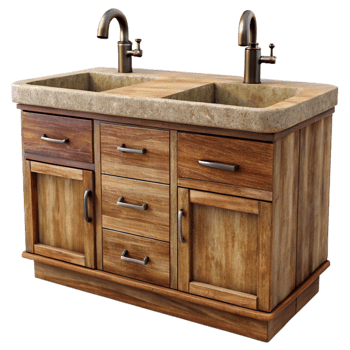 dramatic vintage Wooden Bathroom Vanity with Double Sinks Cutout Element premium png