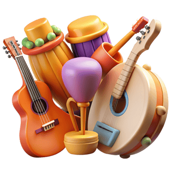 vibrant modern vibrant abstract Vibrant 3D Render of Musical Instruments authentic genuine png