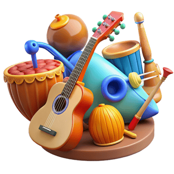 dramatic creative extraordinary classic Vibrant 3D Render of Musical Instruments authentic high quality png