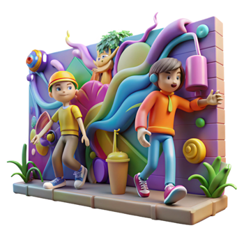 Colorful 3D Cartoon Illustration of Kids png