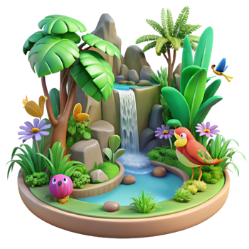 elegant rustic beautiful vintage 3D Cartoon Waterfall Paradise high resolution high quality png