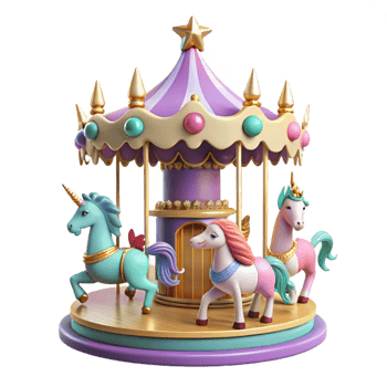 dramatic modern vibrant traditional Whimsical Unicorn Carousel 3D Render high resolution exclusive png